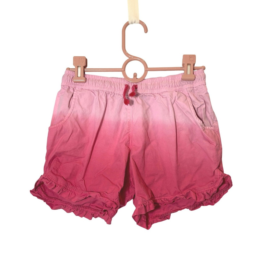 Lands'‎ End Girls Pink Ombre Ruffle Hem Shorts Size L 10-12 Dip Dye Cotton Twill